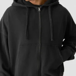 Grit Stonewashed Zipped Hoodie, Black