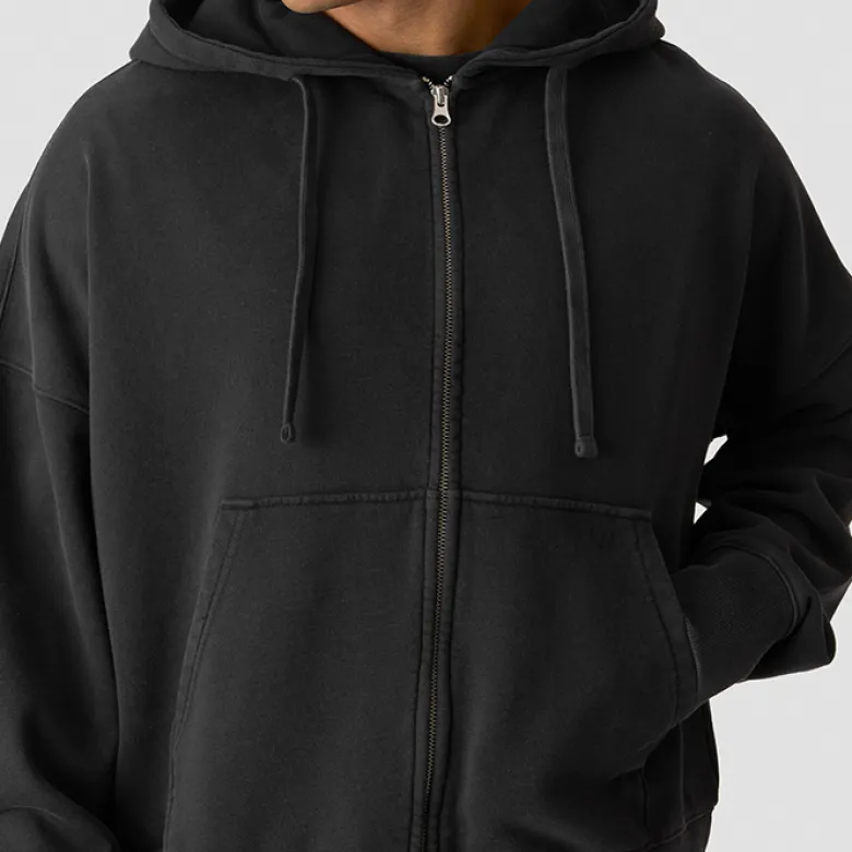 Grit Stonewashed Zipped Hoodie, Black