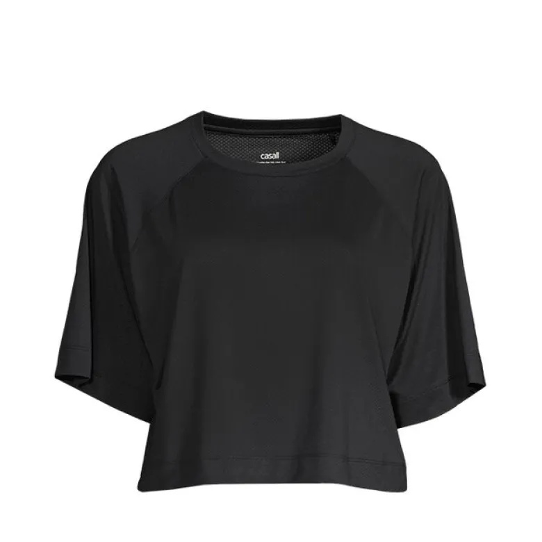 Laser Mesh Crop Tee, Black