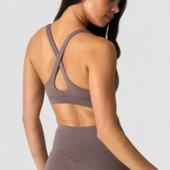 Luxe V-neck Sports Bra, Dusty Brown