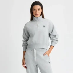 Soft Sweat Half Zip, Grey Melange