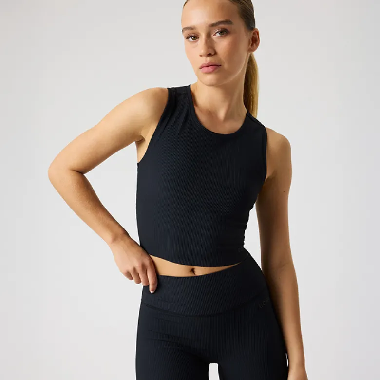 Studio Ribbed Cropped Tank Top, Black Beauty