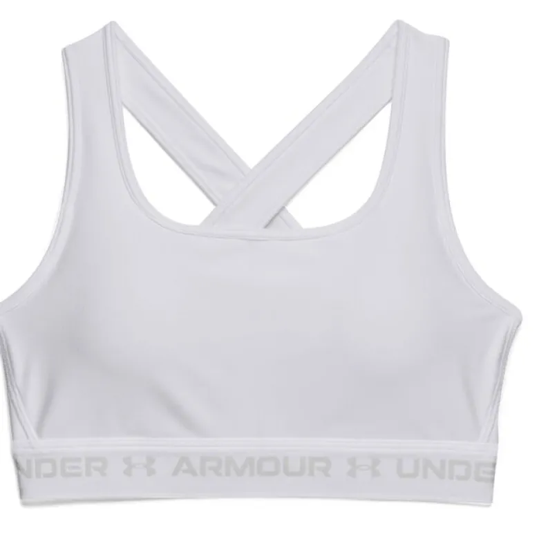 UA Crossback Mid Bra, White/Halo Gray