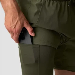 Workout 2-in-1 Shorts, Dark Khaki Green