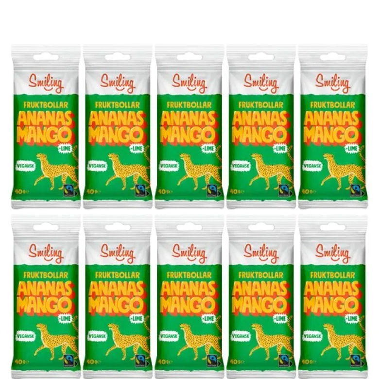 10 x Smiling Fruktbollar Mango/Ananas/Lime, 40 g